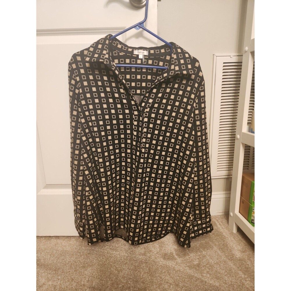 Tyler Boe Henley-Collared Geometric Print Tunic Shirt w/ Buttons Size XL
